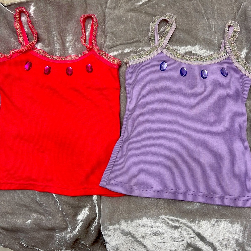 1 pink, 1 purple tank tops with jewels
